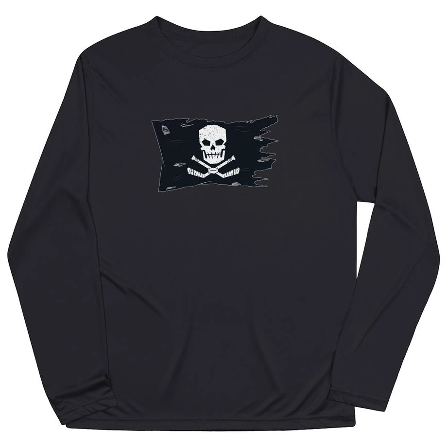 Hockey Long Sleeve Performance Tee - Hockey Pirate Flag 1 Hockey Long Sleeve Performance Tee - Hockey Pirate Flag