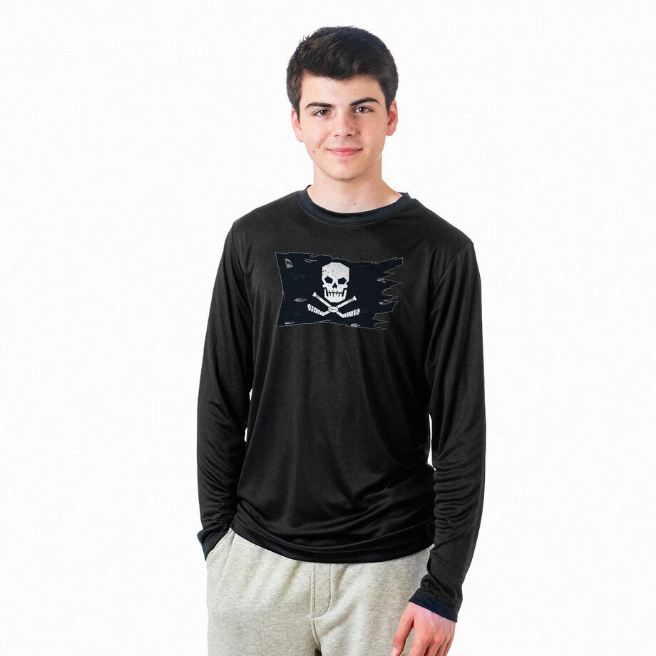 Hockey Long Sleeve Performance Tee - Hockey Pirate Flag 2 Hockey Long Sleeve Performance Tee - Hockey Pirate Flag - Image 2