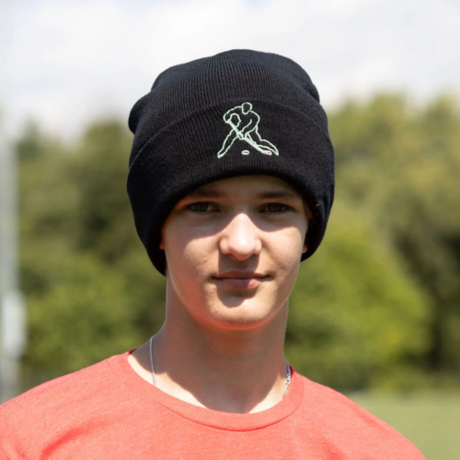 Hockey Embroidered Beanie - Hockey Player 2 Hockey Embroidered Beanie - Hockey Player - Image 2
