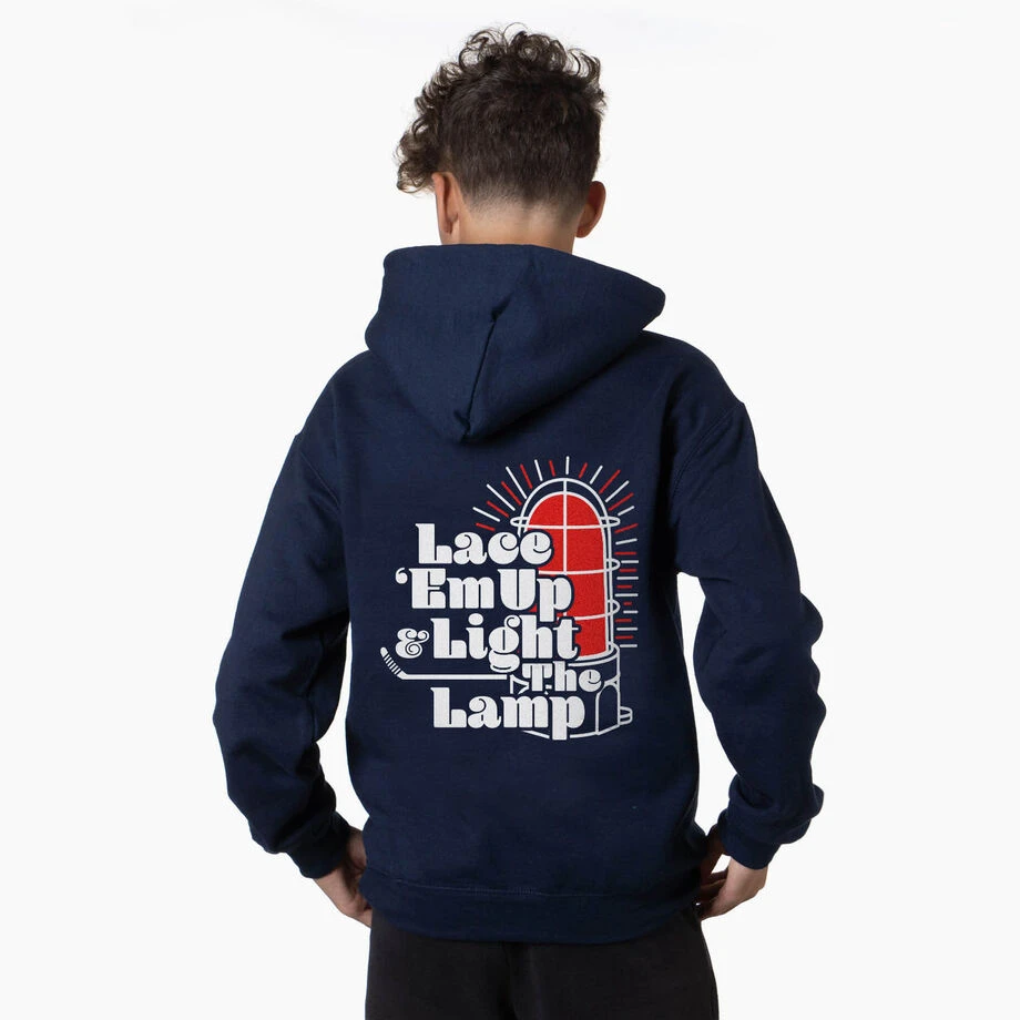 Hockey Hooded Sweatshirt - Lace 'Em Up And Light The Lamp (Back Design) 2 Hockey Hooded Sweatshirt - Lace 'Em Up And Light The Lamp (Back Design) - Image 2