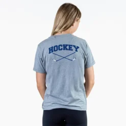 Hockey Short Sleeve T-Shirt - Hockey Crossed Sticks Logo (Back Design) 6 Hockey Short Sleeve T-Shirt - Hockey Crossed Sticks Logo (Back Design) -Sport Play Mode hk 06796 GRAY FEMALE BACK