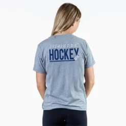 Hockey Short Sleeve T-Shirt - I'd Rather Be Playing Hockey (Back Design) -Sport Play Mode hk 06799 GRAY FEMALE BACK