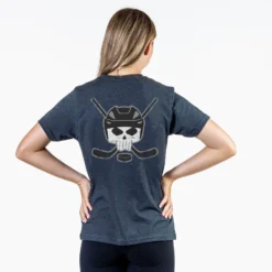 Hockey Short Sleeve Tee - Hockey Helmet Skull (Back Design) -Sport Play Mode hk 06804 CHARCOAL FEMALE BACK