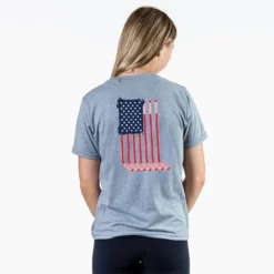 Hockey Short Sleeve T-Shirt - American Flag (Back Design) -Sport Play Mode hk 06814 GRAY FEMALE BACK