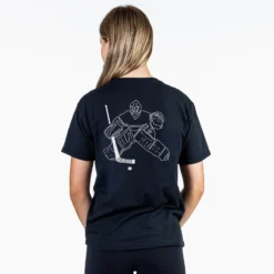 Hockey Short Sleeve T-Shirt - Hockey Goalie Sketch (Back Design) 6 Hockey Short Sleeve T-Shirt - Hockey Goalie Sketch (Back Design) -Sport Play Mode hk 06817 BLACK FEMALE BACK