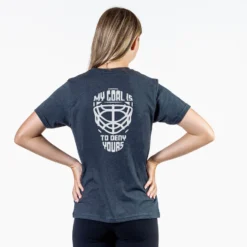 Hockey Short Sleeve T-Shirt - My Goal Is To Deny Yours Goalie Mask (Back Design) 6 Hockey Short Sleeve T-Shirt - My Goal Is To Deny Yours Goalie Mask (Back Design) -Sport Play Mode hk 06823 CHARCOAL FEMALE BACK