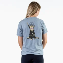 Hockey Short Sleeve T-Shirt - Hunter The Hockey Dog (Back Design) -Sport Play Mode hk 06827 GRAY FEMALE BACK