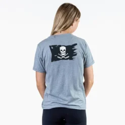 Hockey Short Sleeve T-Shirt - Hockey Pirate Flag (Back Design) -Sport Play Mode hk 06850 GRAY FEMALE BACK