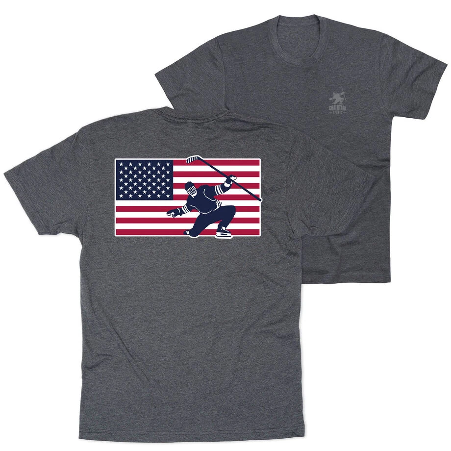 Hockey Short Sleeve T-Shirt - Patriotic Hockey (Back Design) 1 Hockey Short Sleeve T-Shirt - Patriotic Hockey (Back Design)