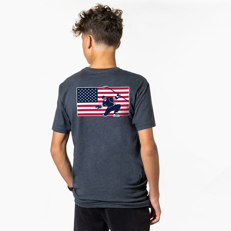 Hockey Short Sleeve T-Shirt - Patriotic Hockey (Back Design) 2 Hockey Short Sleeve T-Shirt - Patriotic Hockey (Back Design) - Image 2