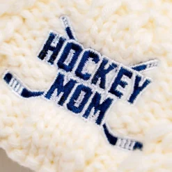Hockey Embroidered Pom Pom Knit Hat - Hockey Mom -Sport Play Mode hk 06894 CLOSEUP