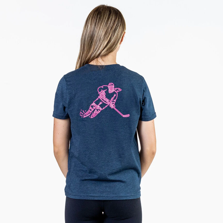 Hockey T-Shirt Short Sleeve - Neon Hockey Girl (Back Design) 2 Hockey T-Shirt Short Sleeve - Neon Hockey Girl (Back Design) - Image 2