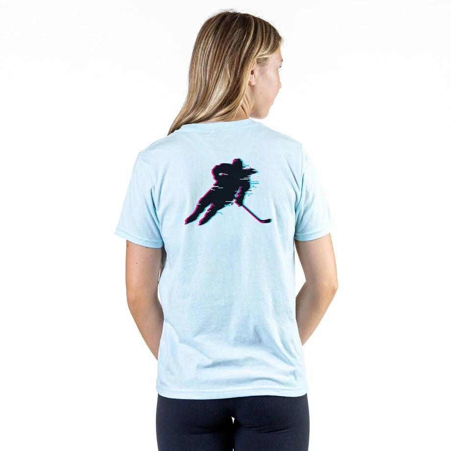 Hockey T-Shirt Short Sleeve - Hockey Girl Glitch (Back Design) 2 Hockey T-Shirt Short Sleeve - Hockey Girl Glitch (Back Design) - Image 2