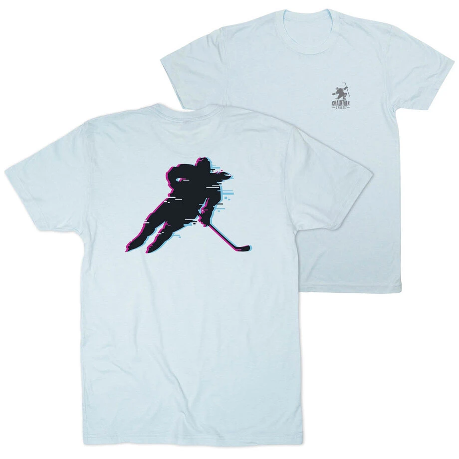 Hockey T-Shirt Short Sleeve - Hockey Girl Glitch (Back Design) 1 Hockey T-Shirt Short Sleeve - Hockey Girl Glitch (Back Design)