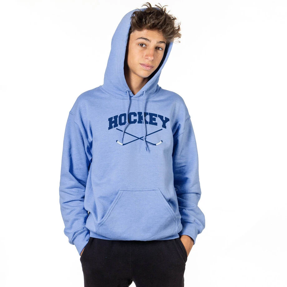 Hockey Hooded Sweatshirt - Hockey Crossed Sticks Logo 2 Hockey Hooded Sweatshirt - Hockey Crossed Sticks Logo - Image 2