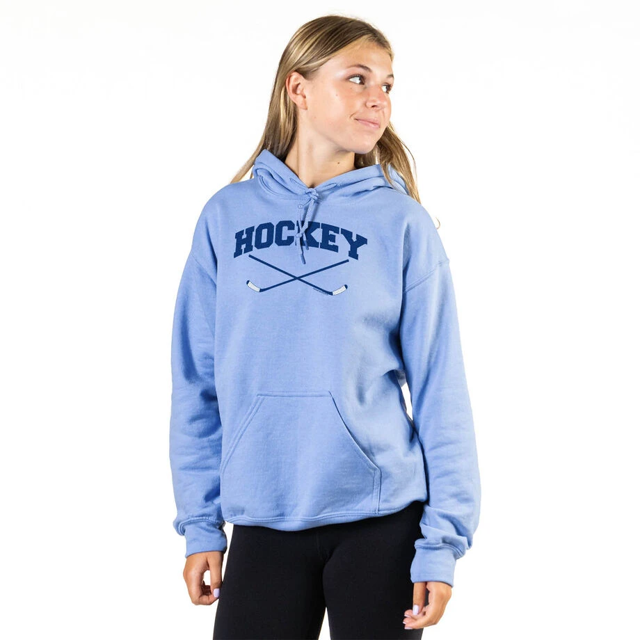 Hockey Hooded Sweatshirt - Hockey Crossed Sticks Logo 3 Hockey Hooded Sweatshirt - Hockey Crossed Sticks Logo - Image 3
