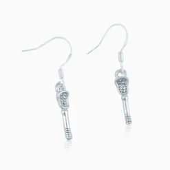 Silver Lacrosse Stick Pendant Earrings With Cubic Zirconias
