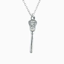 Austrian Crystal Silver Lacrosse Stick Pendant Necklace With Cubic Zirconia