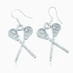 Crossed Lacrosse Sticks With Cubic Zirconia Earrings