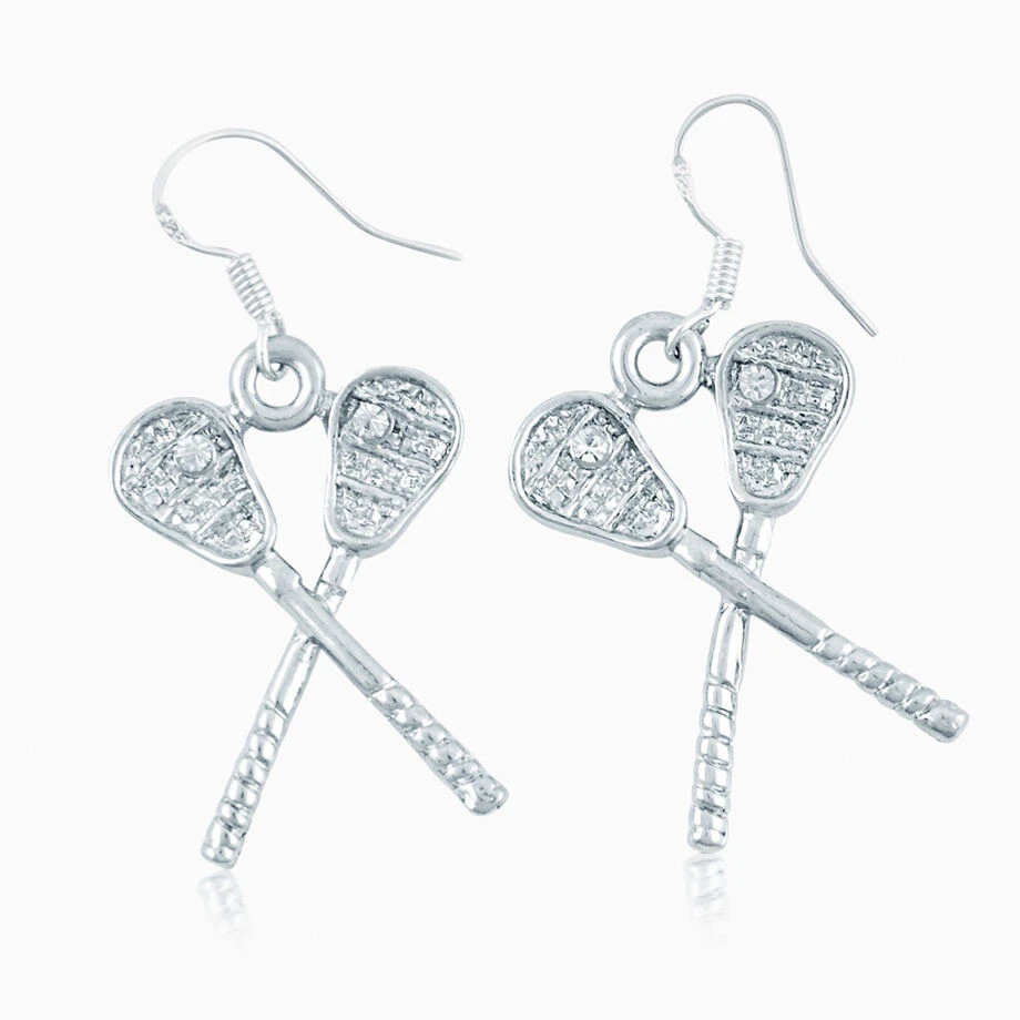 Crossed Lacrosse Sticks With Cubic Zirconia Earrings 1 Crossed Lacrosse Sticks With Cubic Zirconia Earrings
