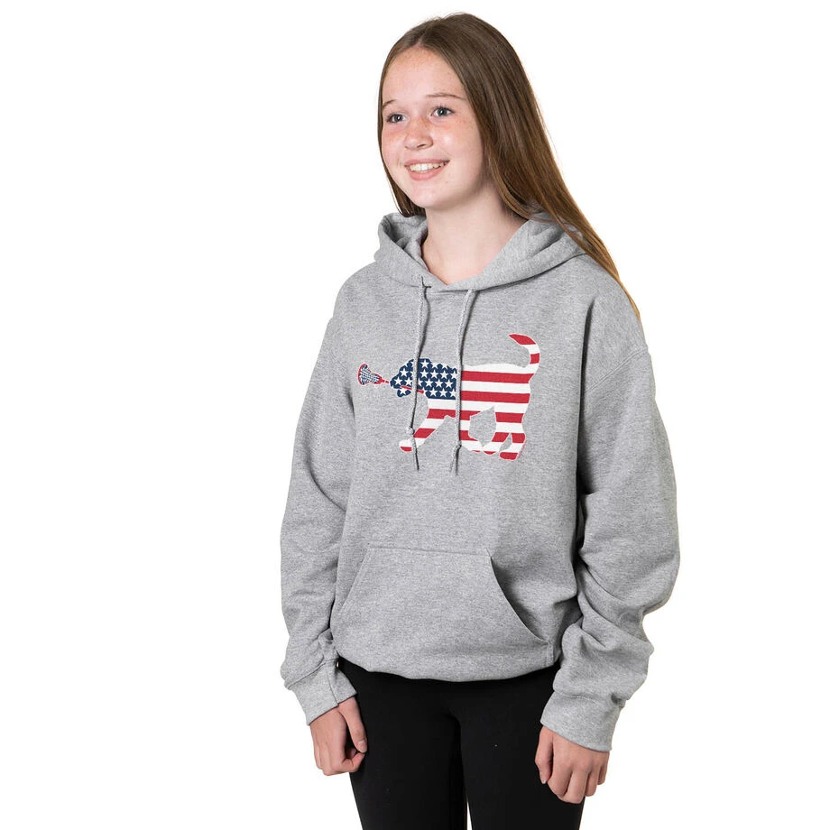 Girls Lacrosse Hooded Sweatshirt - Patriotic LuLa The Lax Dog 2 Girls Lacrosse Hooded Sweatshirt - Patriotic LuLa The Lax Dog - Image 2
