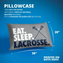 Guys Lacrosse Pillowcase - Eat Sleep Lacrosse -Sport Play Mode lx 09090 GRAY DETAILS