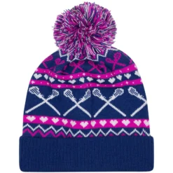 Girls Lacrosse Knit Hat - Crossed Sticks And Hearts