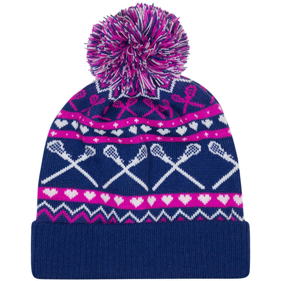 Girls Lacrosse Knit Hat - Crossed Sticks And Hearts 1 Girls Lacrosse Knit Hat - Crossed Sticks And Hearts