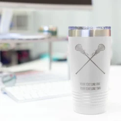 Girls Lacrosse 20 Oz. Double Insulated Tumbler - Crossed Sticks Icon -Sport Play Mode lx 09269 WHITE DESK