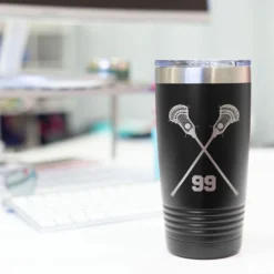 Guys Lacrosse 20 Oz. Double Insulated Tumbler - Personalized Crossed Sticks -Sport Play Mode lx 09278 BLACK DESK