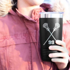 Guys Lacrosse 20 Oz. Double Insulated Tumbler - Personalized Crossed Sticks -Sport Play Mode lx 09278 BLACK MODEL