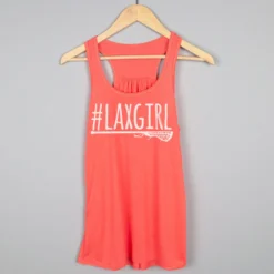 Girls Lacrosse Flowy Racerback Tank Top - #LAXGIRL -Sport Play Mode lx 09530 CORAL HANGER