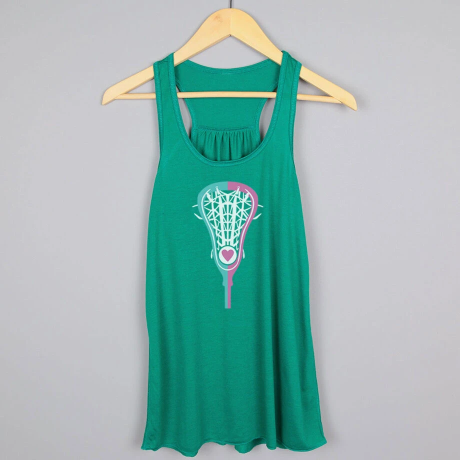 Girls Lacrosse Flowy Racerback Tank Top - Lacrosse Stick Heart Pink Teal White 3 Girls Lacrosse Flowy Racerback Tank Top - Lacrosse Stick Heart Pink Teal White - Image 3