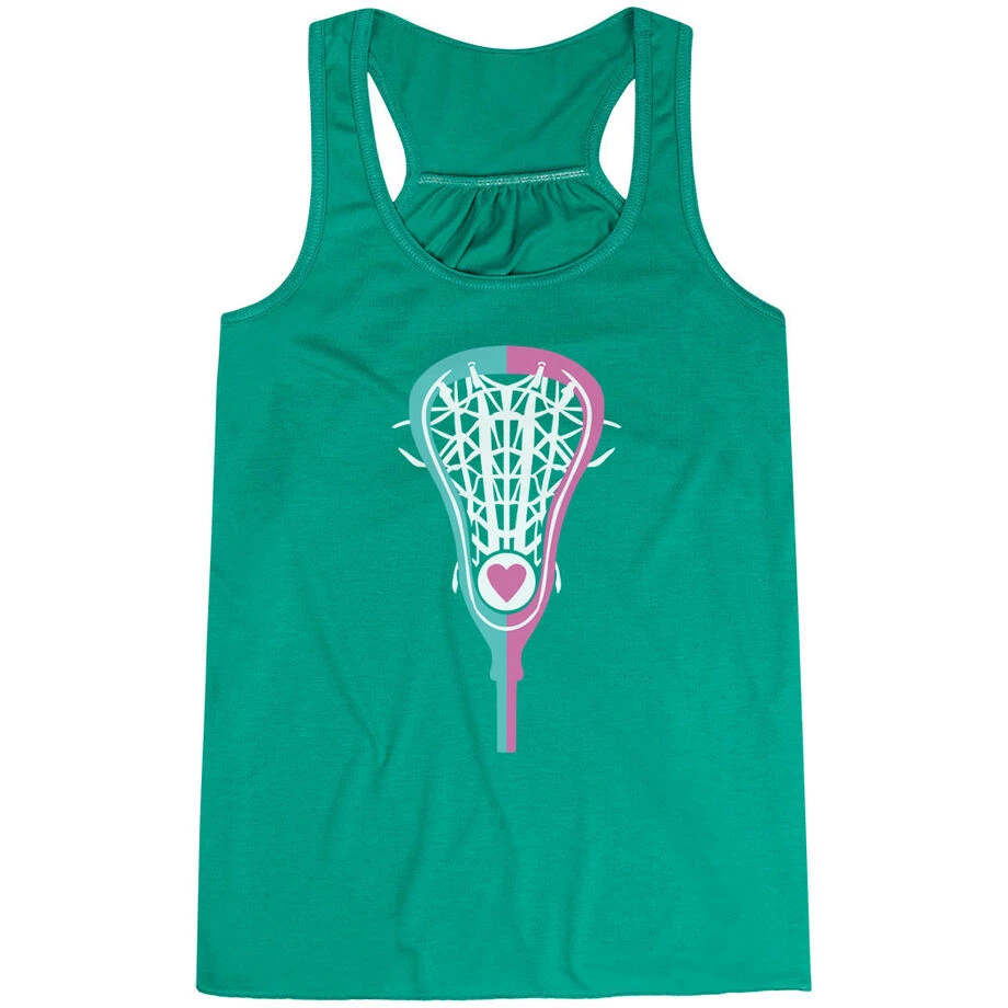 Girls Lacrosse Flowy Racerback Tank Top - Lacrosse Stick Heart Pink Teal White 1 Girls Lacrosse Flowy Racerback Tank Top - Lacrosse Stick Heart Pink Teal White