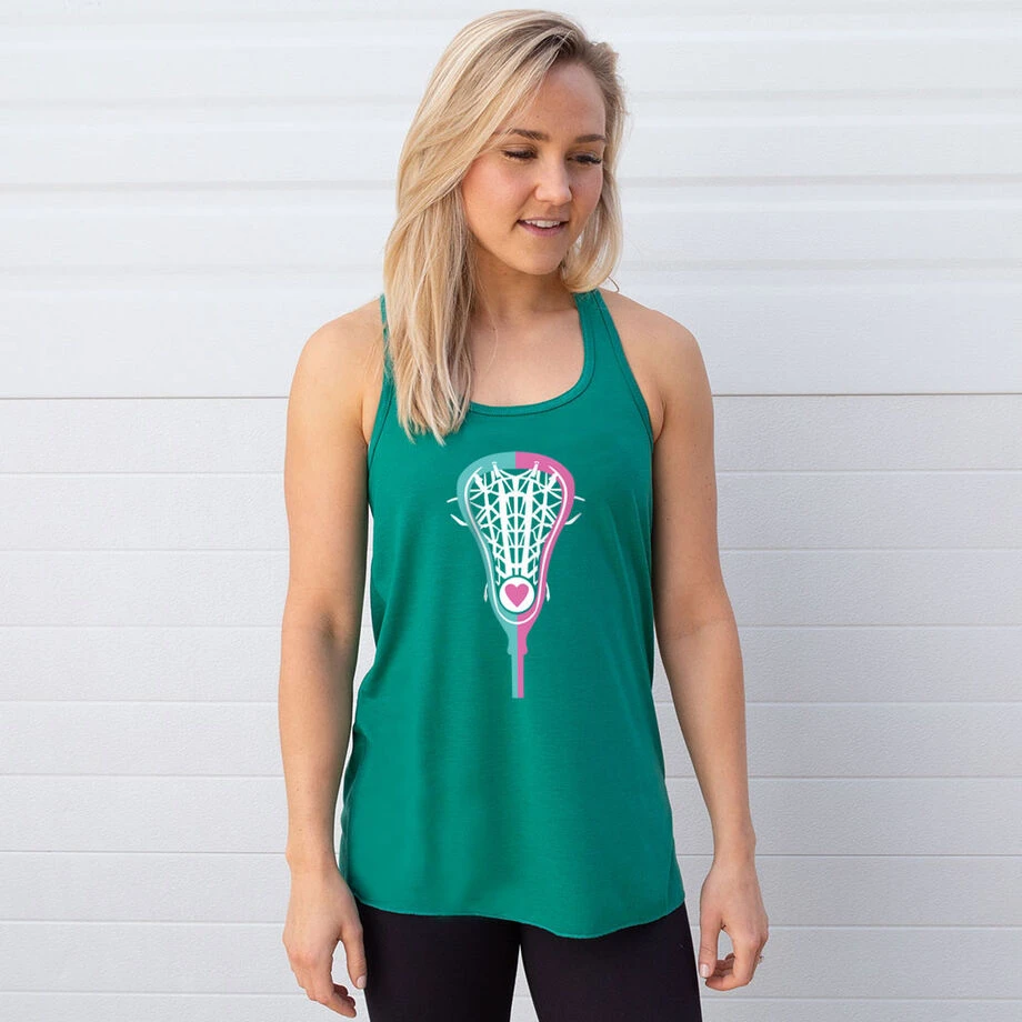 Girls Lacrosse Flowy Racerback Tank Top - Lacrosse Stick Heart Pink Teal White 2 Girls Lacrosse Flowy Racerback Tank Top - Lacrosse Stick Heart Pink Teal White - Image 2