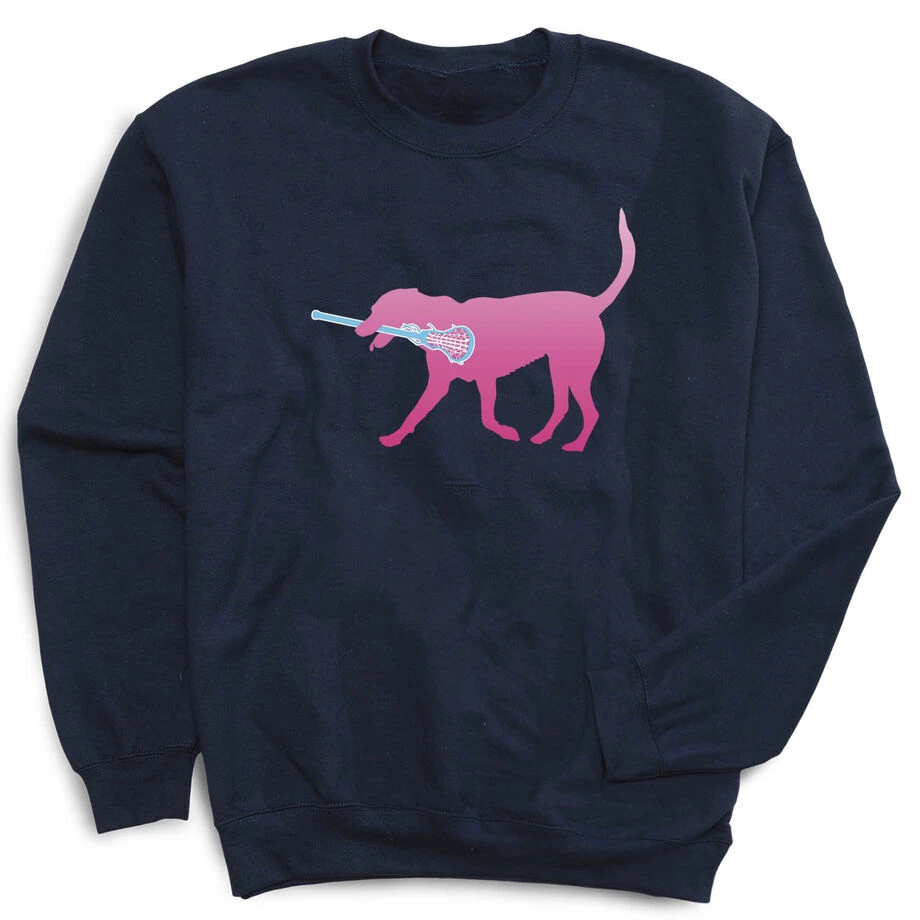 Girls Lacrosse Crewneck Sweatshirt - LuLa The LAX Dog (Pink) 1 Girls Lacrosse Crewneck Sweatshirt - LuLa The LAX Dog (Pink)
