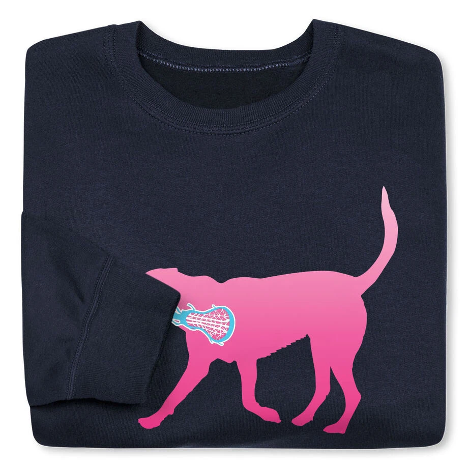 Girls Lacrosse Crewneck Sweatshirt - LuLa The LAX Dog (Pink) 4 Girls Lacrosse Crewneck Sweatshirt - LuLa The LAX Dog (Pink) - Image 4
