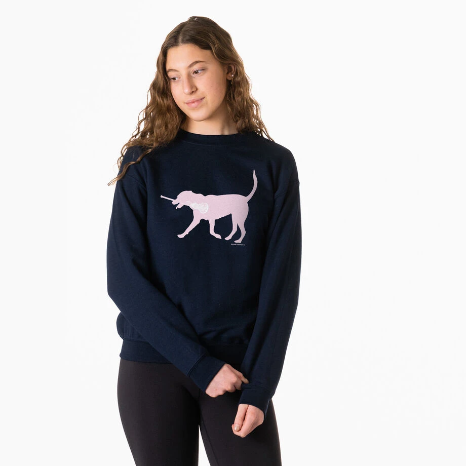 Girls Lacrosse Crewneck Sweatshirt - LuLa The LAX Dog (Pink) 2 Girls Lacrosse Crewneck Sweatshirt - LuLa The LAX Dog (Pink) - Image 2