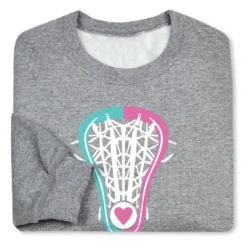 Girls Lacrosse Crewneck Sweatshirt - Lacrosse Stick Heart -Sport Play Mode lx 10182 GRAY FOLD