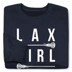 Girls Lacrosse Crewneck Sweatshirt - LAX Girl Life -Sport Play Mode lx 10195 NAVY FOLD