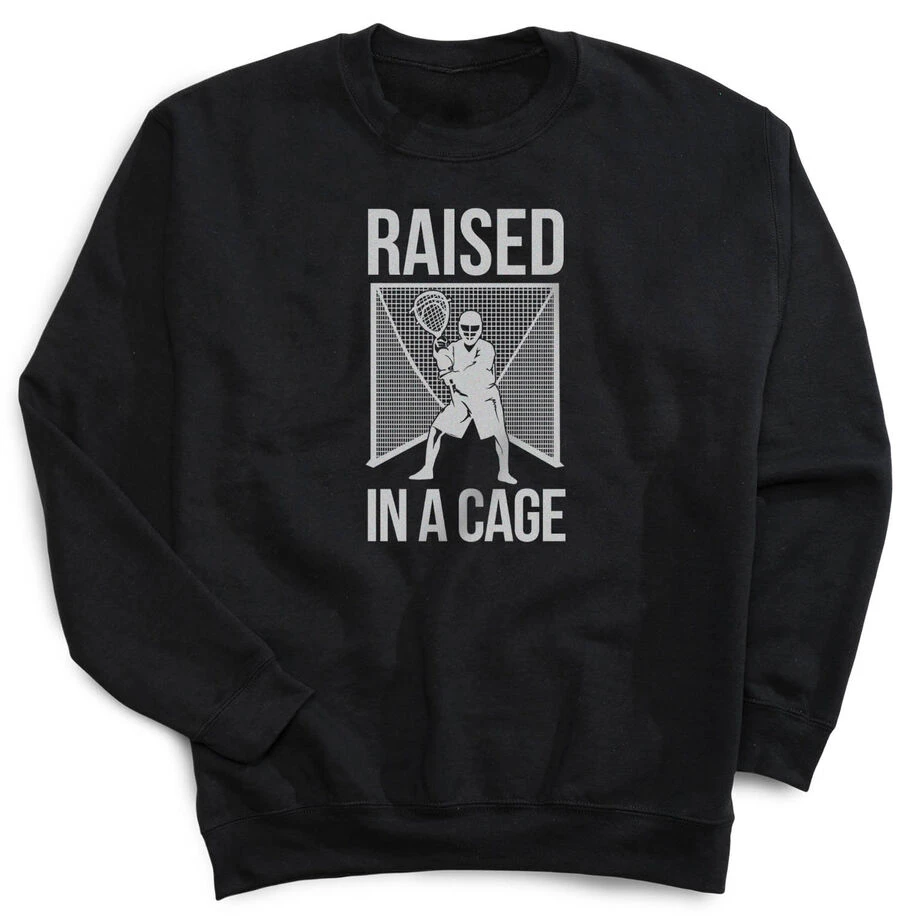 Guys Lacrosse Crewneck Sweatshirt - Raised In A Cage 1 Guys Lacrosse Crewneck Sweatshirt - Raised In A Cage