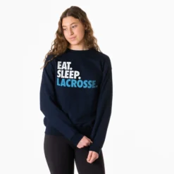 Lacrosse Crewneck Sweatshirt - Eat Sleep Lacrosse (Bold) -Sport Play Mode lx 10239 NAVY MODEL FEMALE
