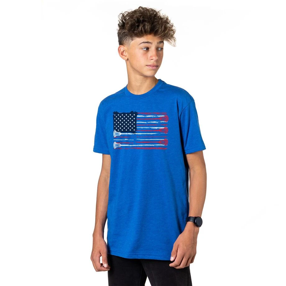 Guys Lacrosse Short Sleeve T-Shirt - American Flag 2 Guys Lacrosse Short Sleeve T-Shirt - American Flag - Image 2