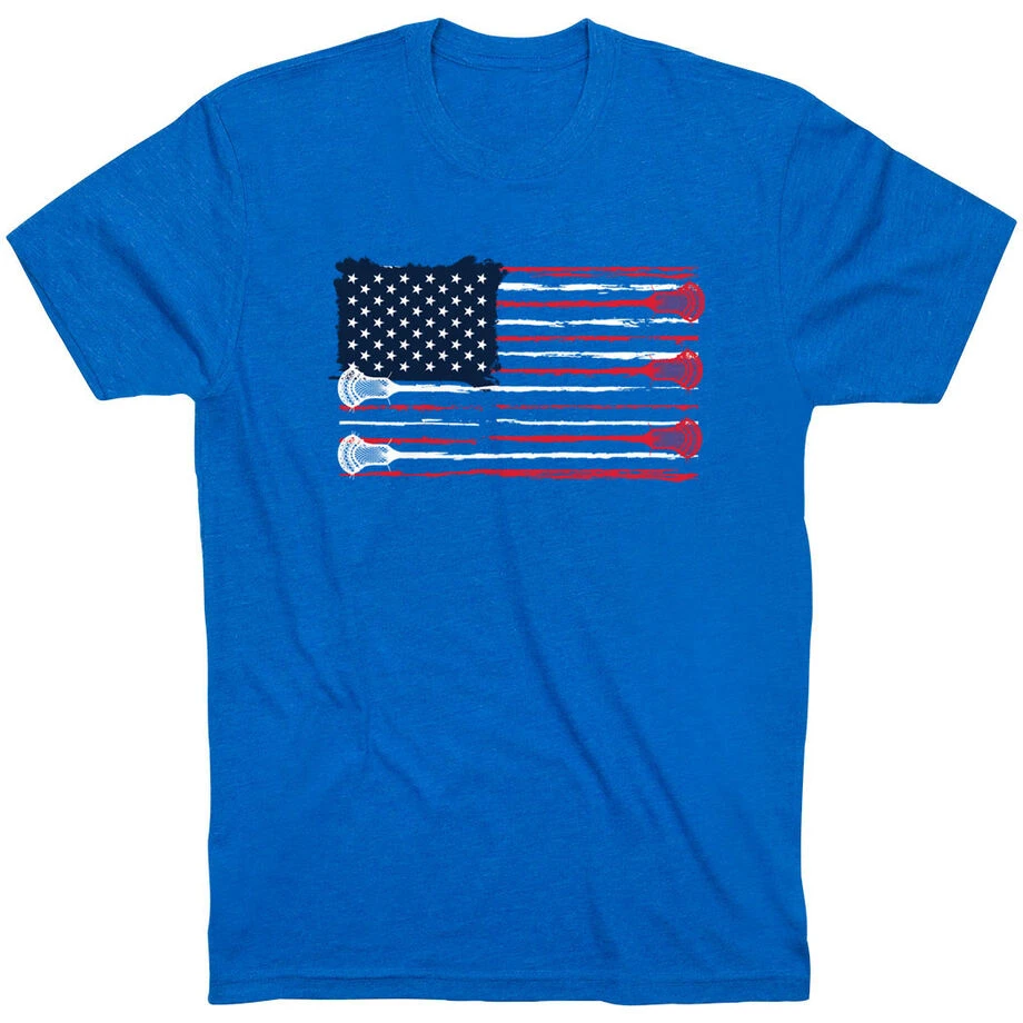 Guys Lacrosse Short Sleeve T-Shirt - American Flag 1 Guys Lacrosse Short Sleeve T-Shirt - American Flag