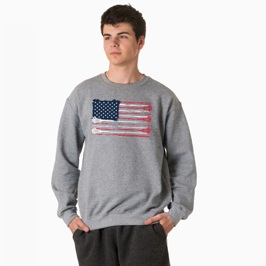 Guys Lacrosse Crewneck Sweatshirt - American Flag 2 Guys Lacrosse Crewneck Sweatshirt - American Flag - Image 2