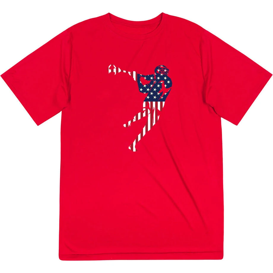 Guys Lacrosse Short Sleeve Performance Tee - American Flag Silhouette 1 Guys Lacrosse Short Sleeve Performance Tee - American Flag Silhouette