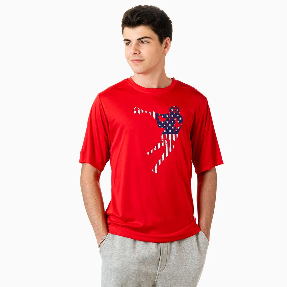 Guys Lacrosse Short Sleeve Performance Tee - American Flag Silhouette 2 Guys Lacrosse Short Sleeve Performance Tee - American Flag Silhouette - Image 2