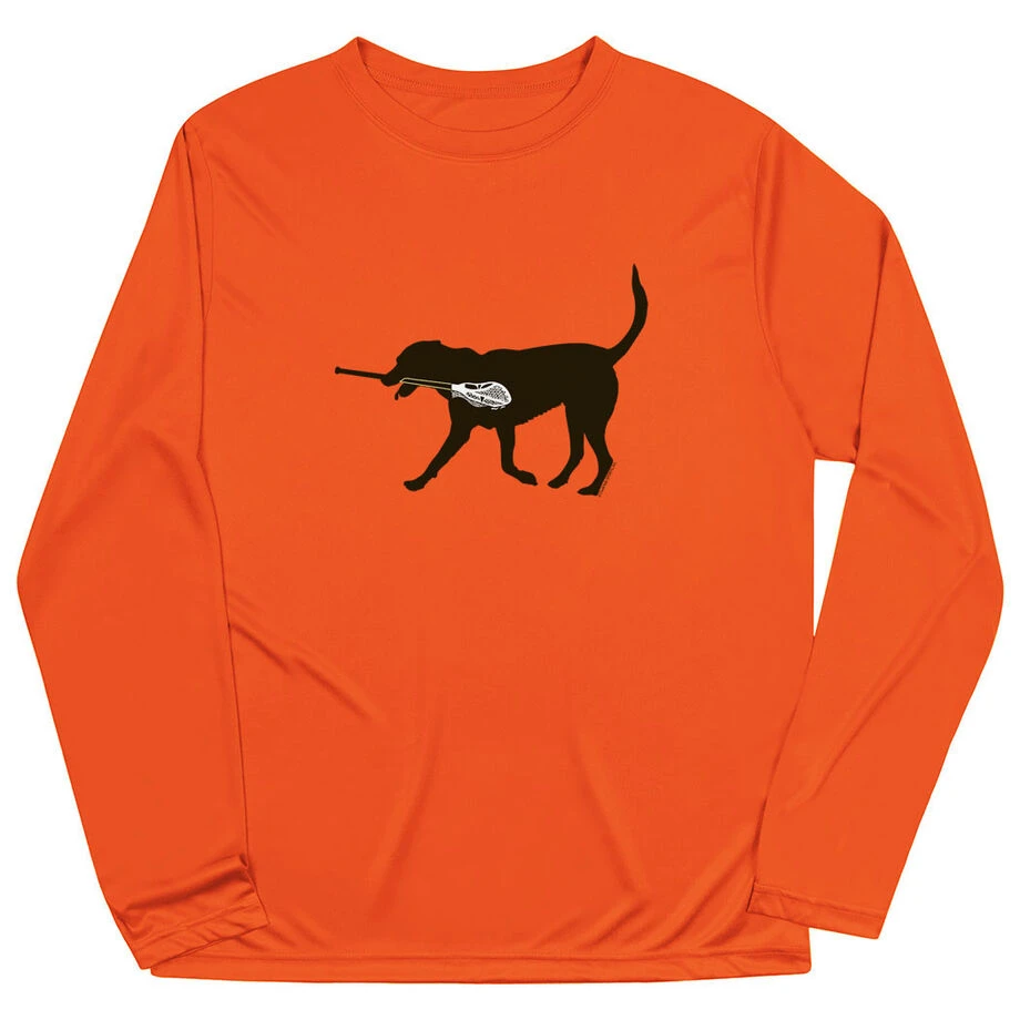 Guys Lacrosse Long Sleeve Performance Tee - Max The Lax Dog 1 Guys Lacrosse Long Sleeve Performance Tee - Max The Lax Dog