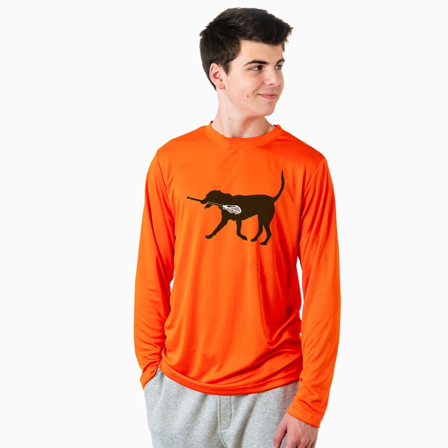 Guys Lacrosse Long Sleeve Performance Tee - Max The Lax Dog 2 Guys Lacrosse Long Sleeve Performance Tee - Max The Lax Dog - Image 2
