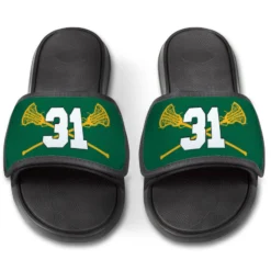 Girls Lacrosse Repwell® Slide Sandals - Crossed Sticks With Number -Sport Play Mode lx 11308 GREENYELLOW FRONT